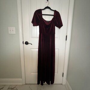 California Bay Co Maroon Velour Droop Neck Long Event Dress Medium